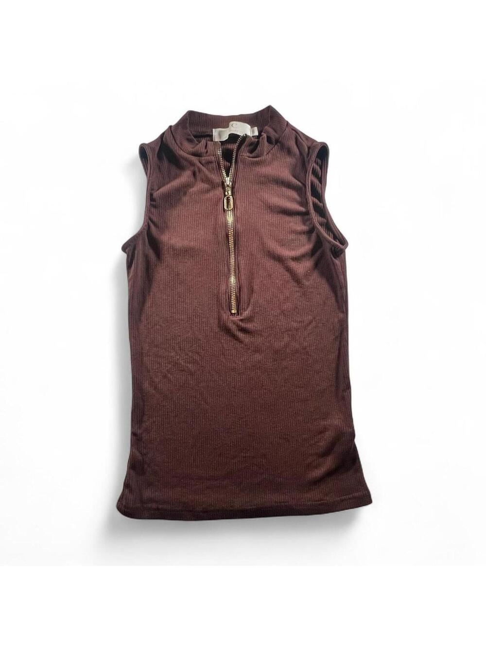 Y2K Brown Knit Gold Zip Up Tank Top